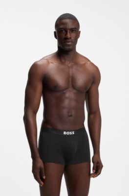 Three-pack of stretch-cotton trunks with logo waistbands, Black