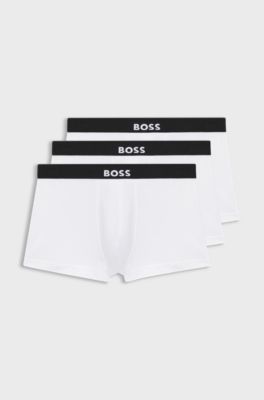 Three-pack of stretch-cotton trunks with logo waistbands, White