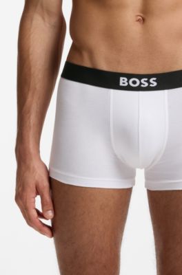 Lot de trois boxers courts en coton stretch avec taille logo, Blanc