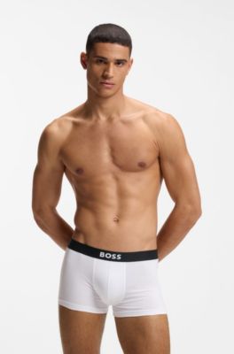 Lot de trois boxers courts en coton stretch avec taille logo, Blanc
