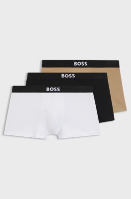 Paquete de tres calzoncillos de algod&oacute;n el&aacute;stico con logo en la cintura, Negro / Blanco / Beige