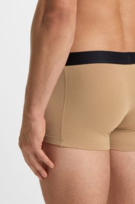 Three-pack of stretch-cotton trunks with logo waistbands, Black  /  White  /  Beige