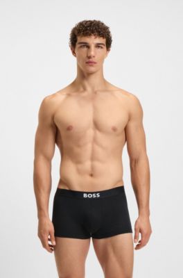 Three-pack of stretch-cotton trunks with logo waistbands, Black  /  White  /  Beige