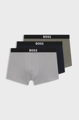Three-pack of trunks in stretch cotton, Black / Grey / Green