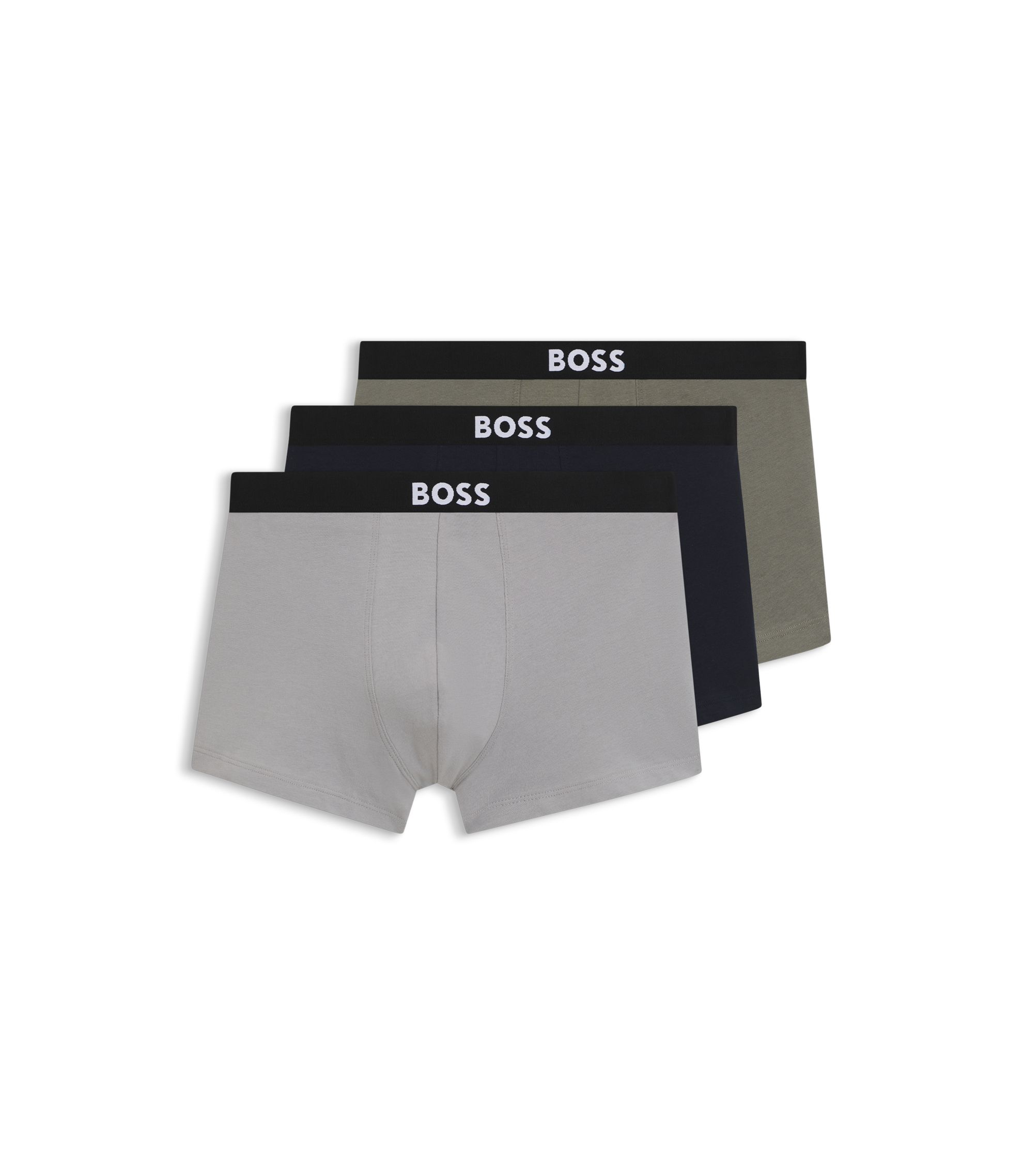 BOSS Three-pack of trunks in stretch cotton Black Grey Green