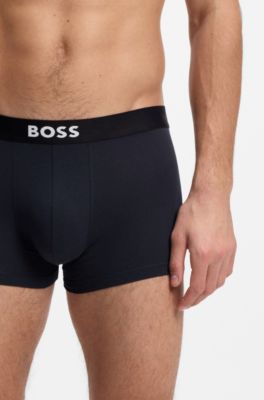 Three-pack of trunks in stretch cotton, Black / Grey / Green