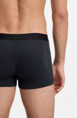 Three-pack of stretch-cotton trunks with logo waistbands, Black / Grey / Green