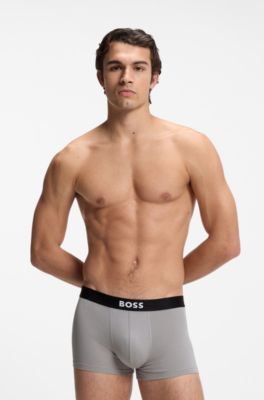 Paquete de tres calzoncillos de algod&oacute;n el&aacute;stico con logo en la cintura, Negro / Gris / Verde