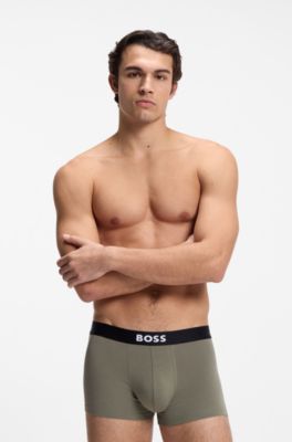 Paquete de tres calzoncillos de algod&oacute;n el&aacute;stico con logo en la cintura, Negro / Gris / Verde