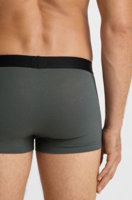 Three-pack of stretch-cotton trunks with logo waistbands, Black / Grey / Blue