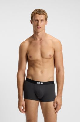 Three-pack of stretch-cotton trunks with logo waistbands, Black / Grey / Blue