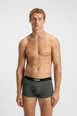 Three-pack of stretch-cotton trunks with logo waistbands, Black / Grey / Blue