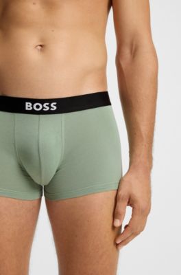 Three-pack of stretch-cotton trunks with logo waistbands, Black / Green / Blue