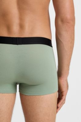 Three-pack of stretch-cotton trunks with logo waistbands, Black / Green / Blue