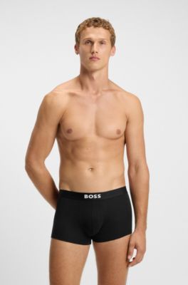 Three-pack of stretch-cotton trunks with logo waistbands, Black / Green / Blue