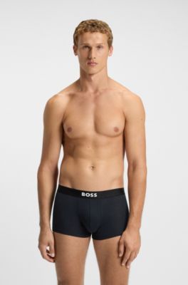 Three-pack of stretch-cotton trunks with logo waistbands, Black / Green / Blue