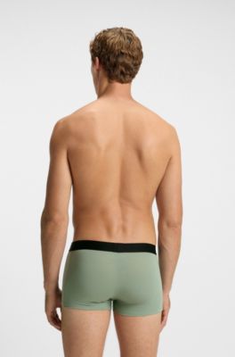 Three-pack of stretch-cotton trunks with logo waistbands, Black / Green / Blue