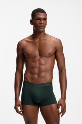 Three-pack of stretch-cotton trunks with logo waistbands, Black / Green / Blue
