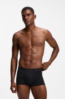 Three-pack of stretch-cotton trunks with logo waistbands, Black / Green / Blue
