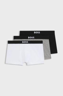 Three-pack of trunks in stretch cotton, White / Grey / Black