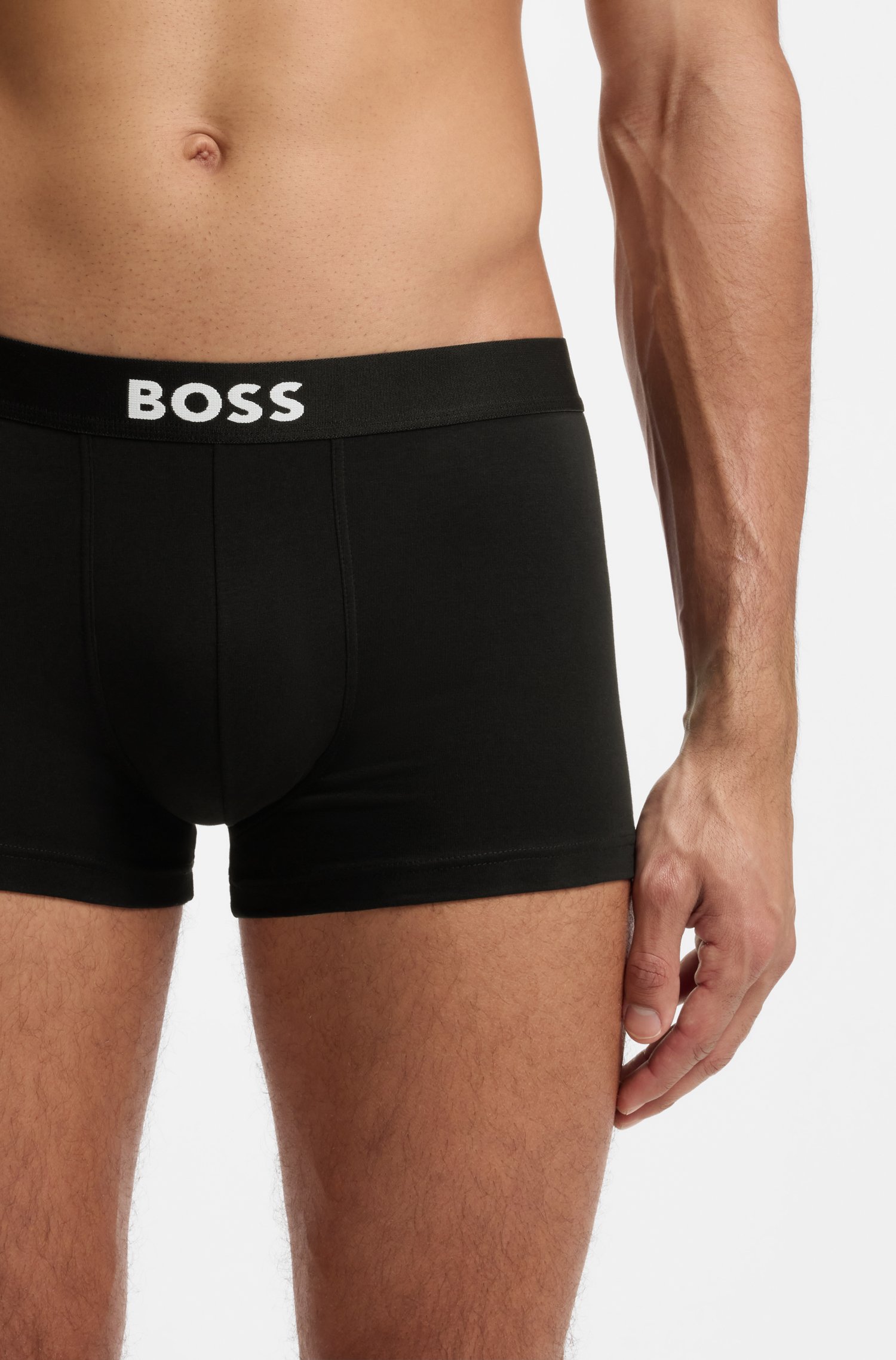 Boss Three-pack of stretch-cotton trunks with logo waistbands kalsonger herr – bild 3