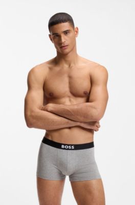 Lot de trois boxers courts en coton stretch avec taille logo, Blanc / Gris / Noir
