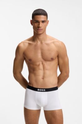 Three-pack of trunks in stretch cotton, White / Grey / Black