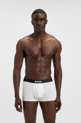 Three-pack of trunks in stretch cotton, White / Grey / Black