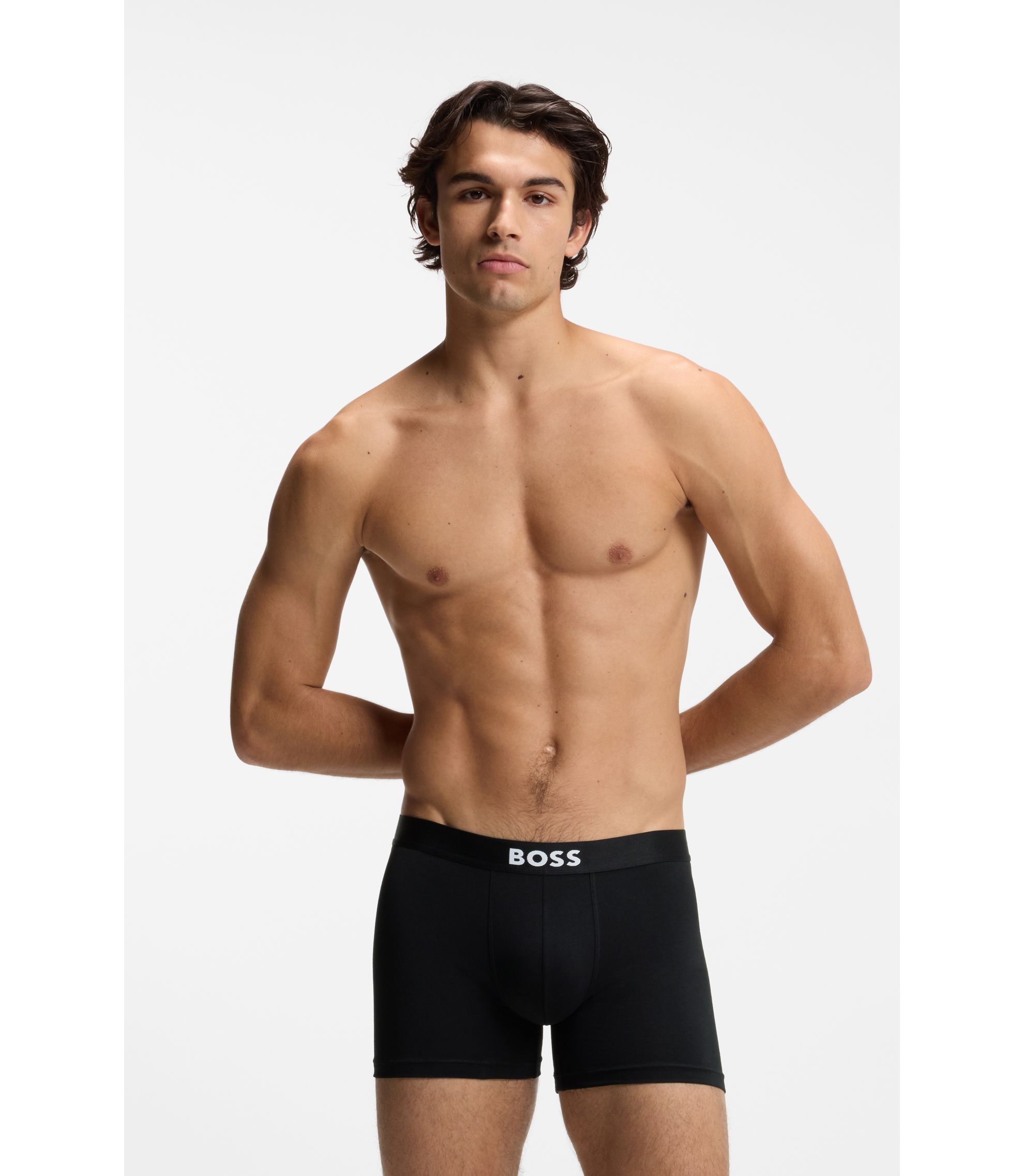 BOSS - ロングボクサーパンツ3枚セット ストレッチコットン - ブラック