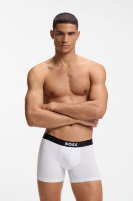 BOSS ONE three-pack of logo-waistband boxer briefs, White