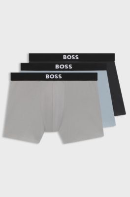 Dreierpack eng anliegende Boxershorts aus Stretch-Baumwolle, Blau / Grau