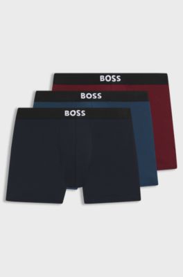 BOSS ONE 3-pack boxerkalsonger med logga p&aring; res&aring;ren, Bl&aring; / R&ouml;d / Svart