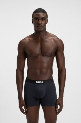 Lot de trois boxers longs en coton stretch, Bleu / Rouge / Noir