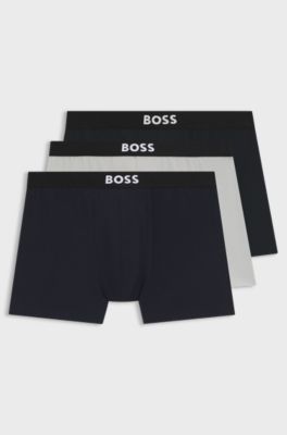 BOSS ONE three-pack of logo-waistband boxer briefs, Blue / Grey