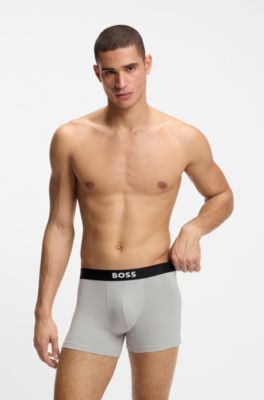 BOSS ONE three-pack of logo-waistband boxer briefs, Blue / Grey
