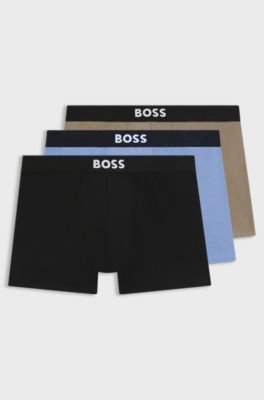 Dreierpack eng anliegende Boxershorts aus Stretch-Baumwolle, Beige / Schwarz / Blau