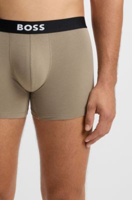 Three-pack of boxer briefs in stretch cotton, Beige / Black / Blue