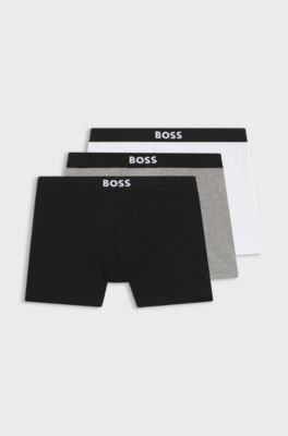 Three-pack of boxer briefs in stretch cotton, White / Grey / Black
