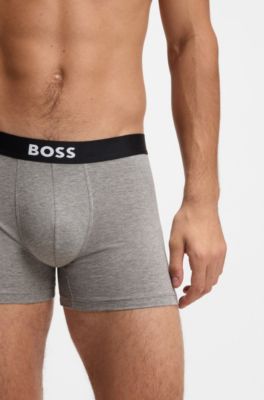 Paquete de tres calzoncillos b&oacute;xer en algod&oacute;n el&aacute;stico, Blanco / Gris / Negro