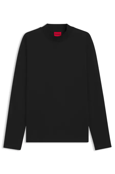 Mock-neck slim-fit T-shirt in mercerised cotton