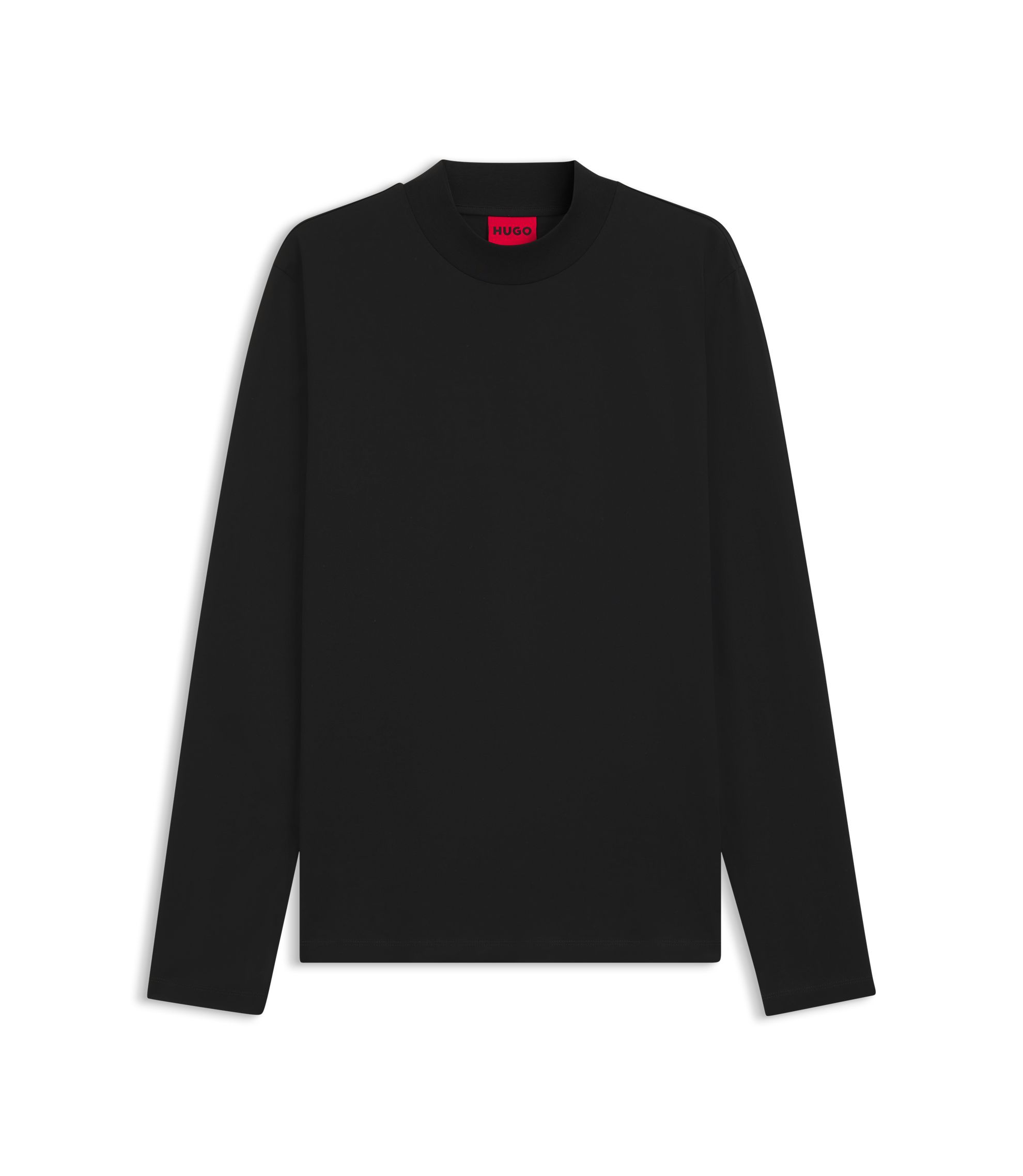 HUGO - Mock-neck slim-fit T-shirt in mercerised cotton - Black