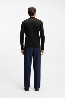 Mock-neck slim-fit T-shirt in mercerised cotton, Black