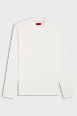 Mock-neck slim-fit T-shirt in mercerised cotton, White