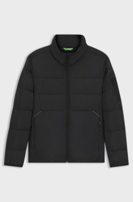 Water-repellent down jacket with sleeve pocket, Black
