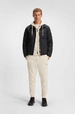 Water-repellent down jacket with sleeve pocket, Black