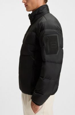 Water-repellent down jacket with sleeve pocket, Black