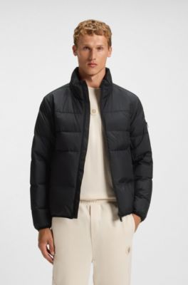Water-repellent down jacket with sleeve pocket, Black