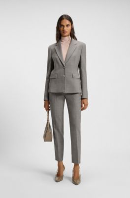 Blazer slim fit in misto lana a motivi, Grigio