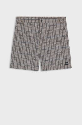 Micro-print swim shorts with logo badge, Black