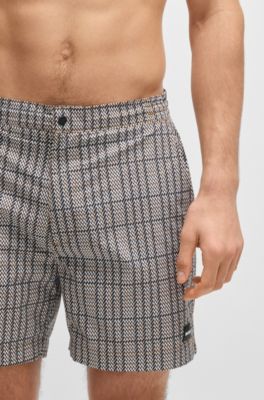 Boxer da mare con microstampa e targhetta con logo, Nero